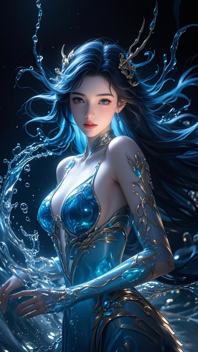 水神降临·蓝发仙姬3D渲染图