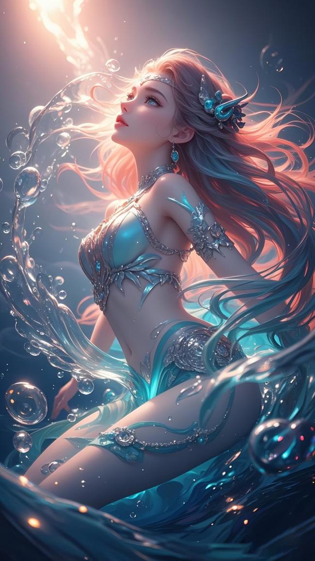 深海女神3D渲染图：水光潋滟幻境