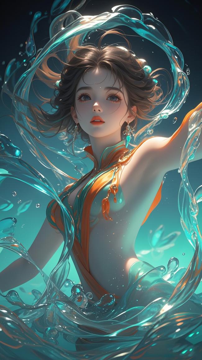 水下仙子·水墨3D幻境插画