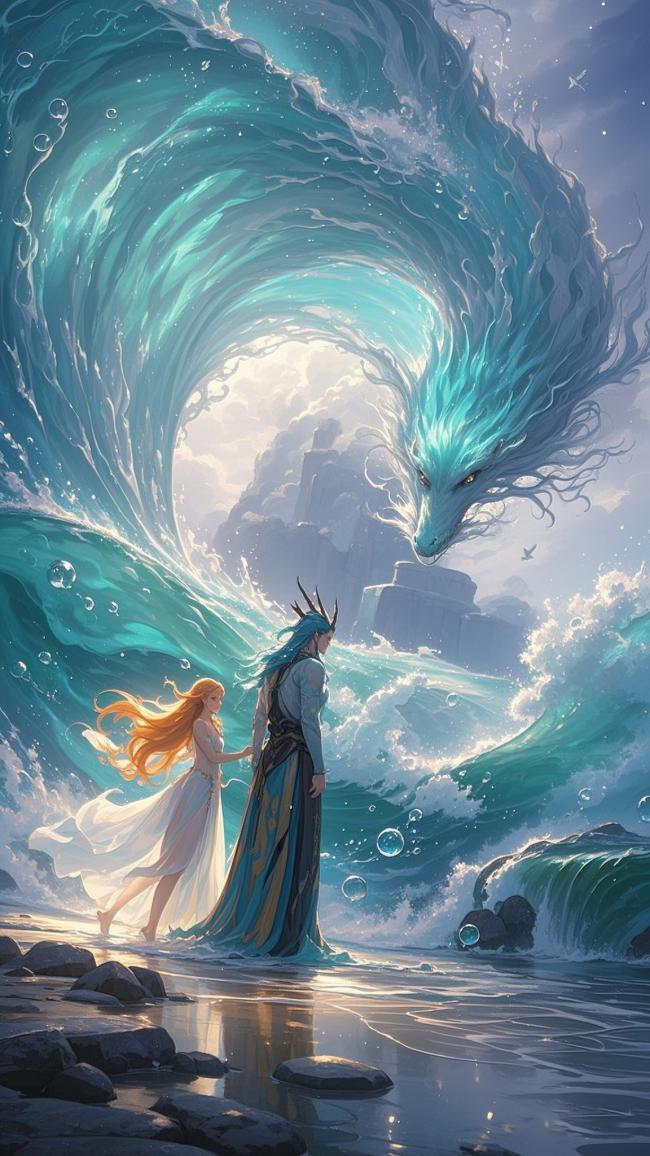 海龙与恋人：奇幻波涛中的神话邂逅
