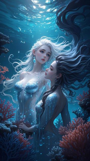 海底双美人奇幻水下场景