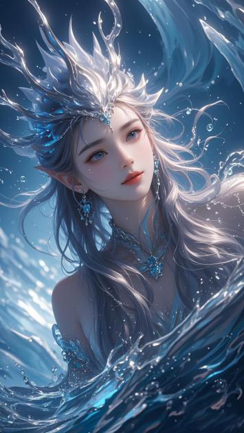 冰晶水灵浮游深海漩涡间