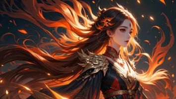 火焰长发仙侠女战士插画