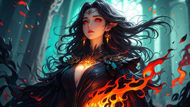 暗黑魔女火焰焚天插画