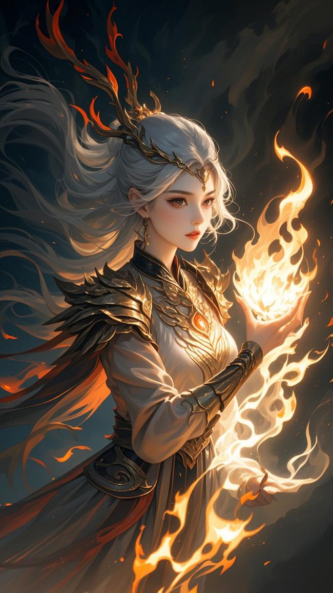 银发火神持焰立像