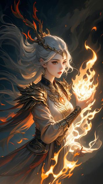 银发火神持焰立像