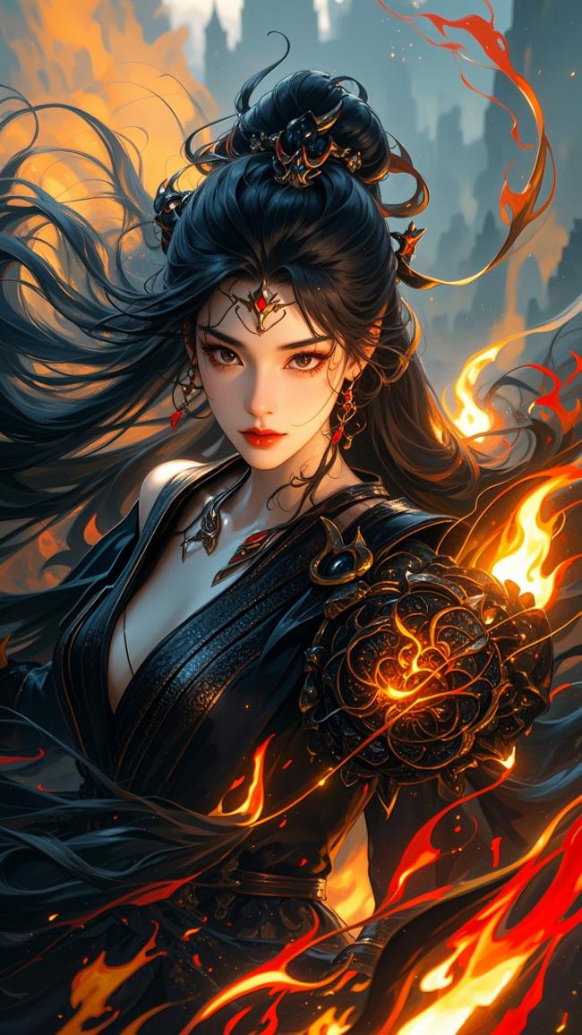 黑衣火修怒焰焚天图