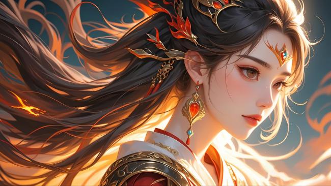 火焰仙子·古风战甲少女插画