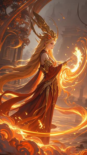 火焰女神立于古墟，仙侠玄幻风极致写实