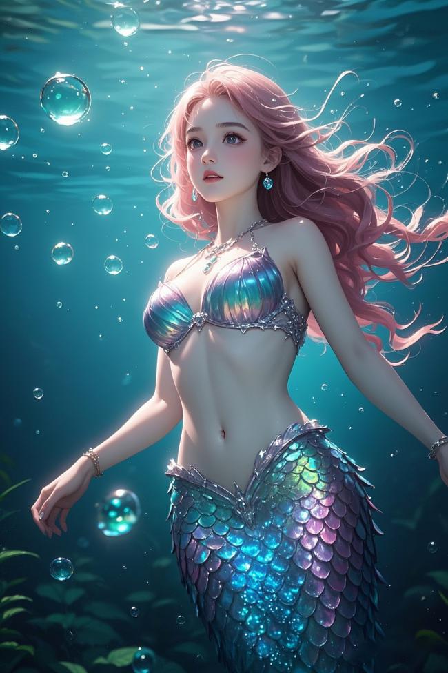 水下幻梦美人鱼：3D渲染唯美写实风