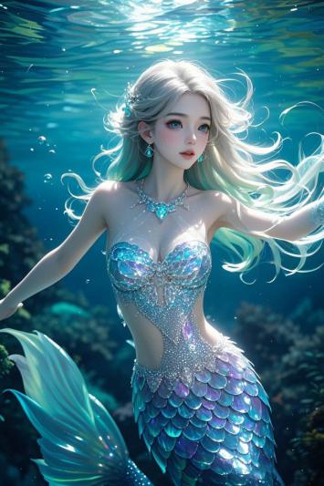 水下幻境美人鱼：光影鳞片闪耀海底世界