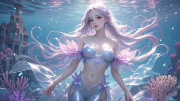 梦幻海底美人鱼3D渲染插画