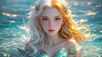 海洋美人鱼油画肖像图