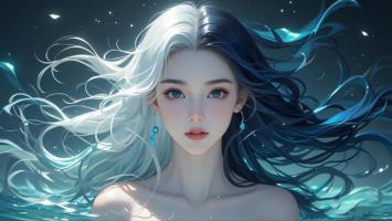 水下银蓝双发少女奇幻肖像