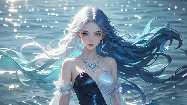 水下仙子蓝发飘逸写真