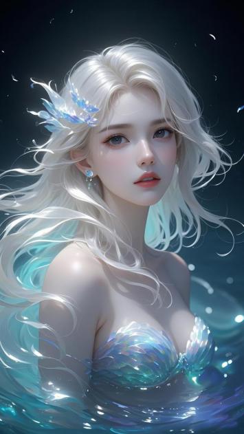 银发美人鱼水中静谧肖像