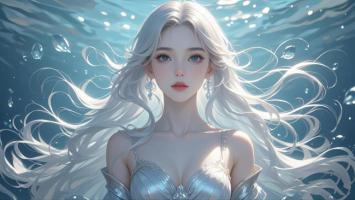 水下银发少女3D渲染插画