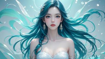 蓝发仙子水漾肖像3D渲染图