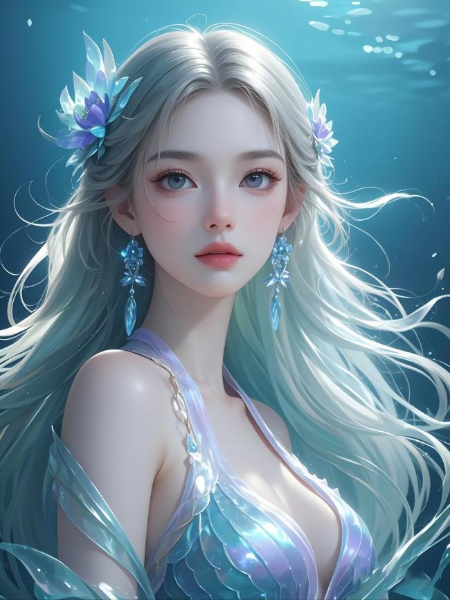 深海仙灵少女水下写真插画