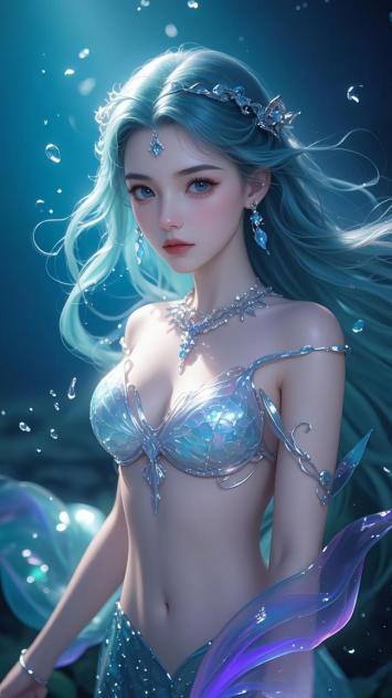 深海幻境美人鱼：蓝发水晶装