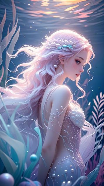 梦幻海底人鱼少女写实插画