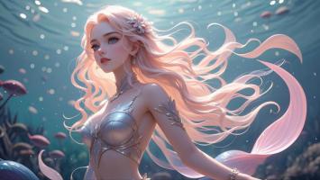 水下银鳞美人鱼插画