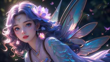 蓝发精灵少女梦幻插画