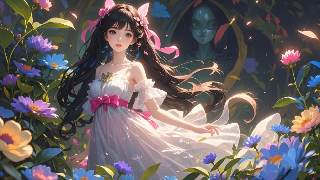 花海中的奇幻少女动漫插画