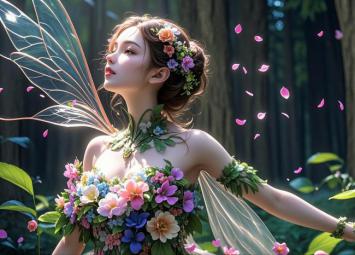森林精灵少女写真，花瓣飞舞梦幻瞬间