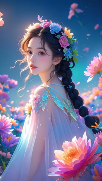 花神少女仙侠插画，梦幻花海中的绝美身影