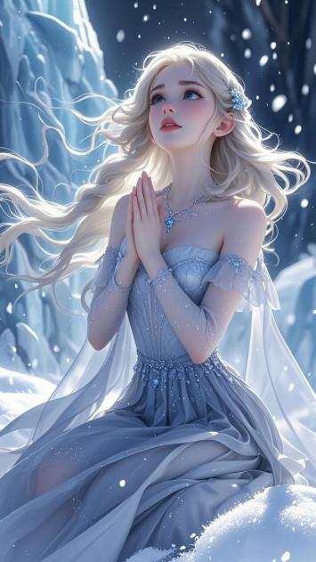 冰雪女王写实插画：仙气飘飘的冰雪女神