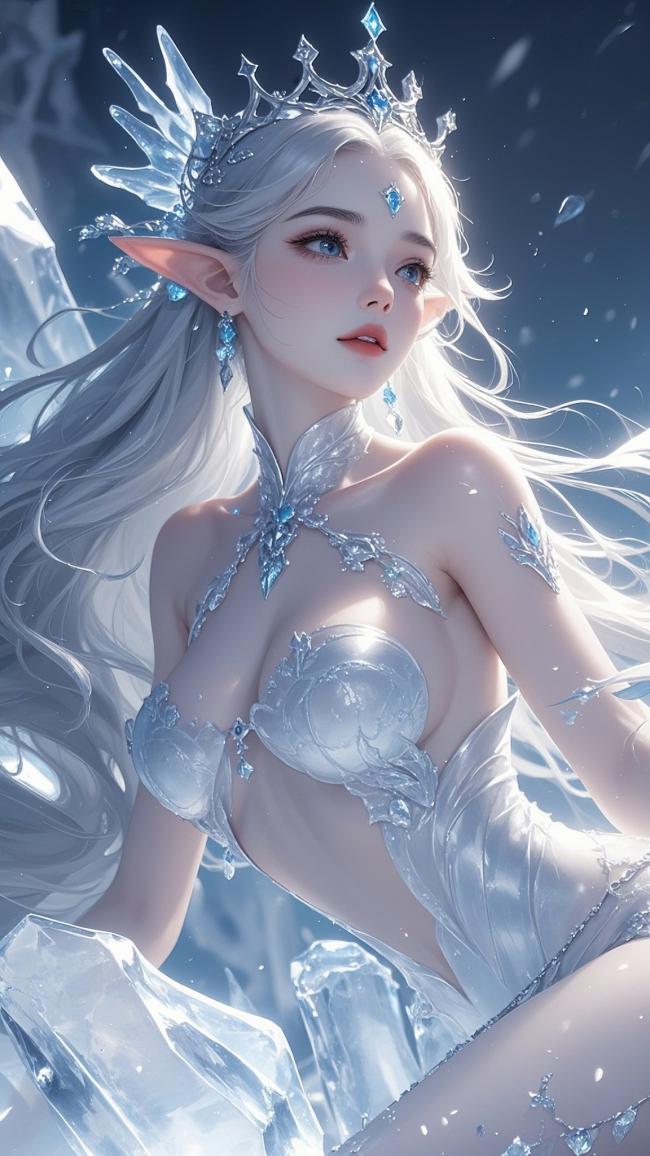 冰霜精灵女王3D写实插画
