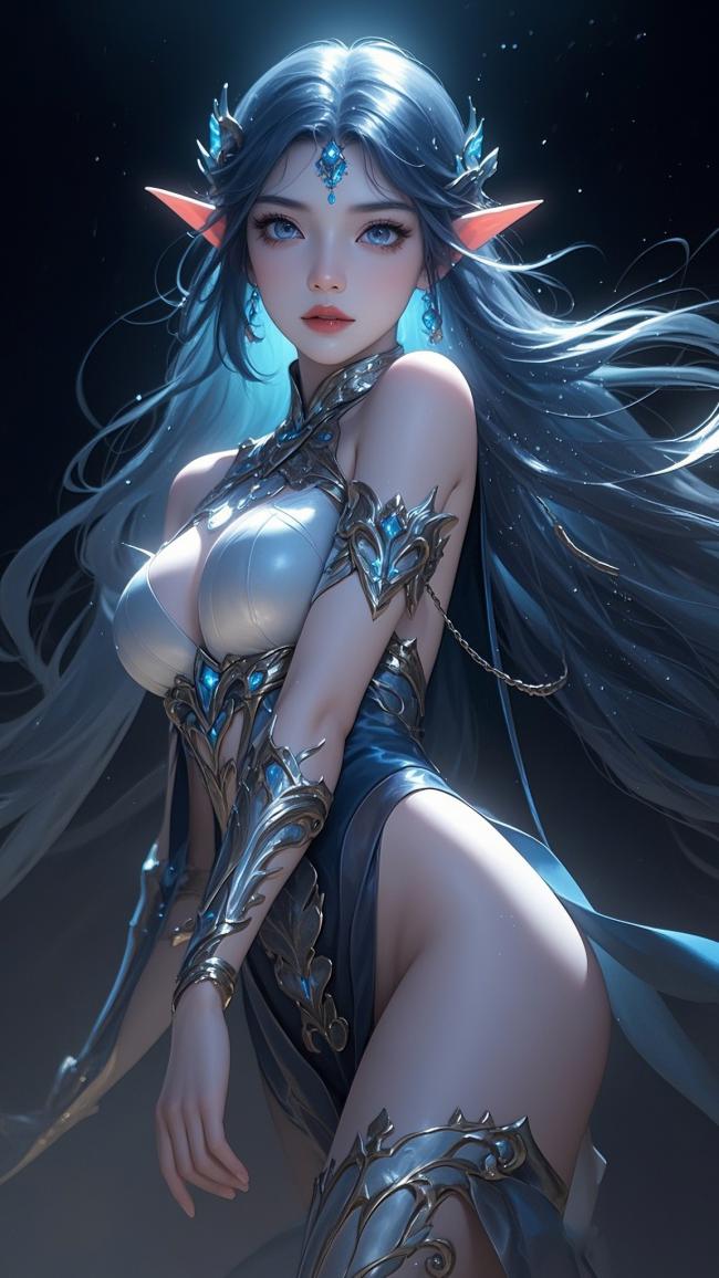 星空精灵女战士 3D写实插画