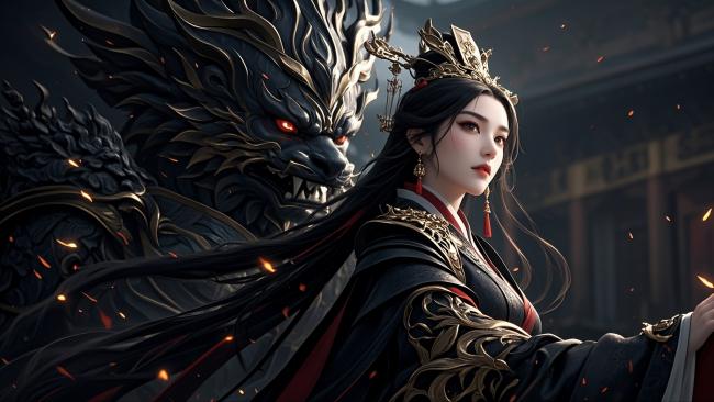 黑金战袍女武神 vs 神兽对峙仙侠奇景