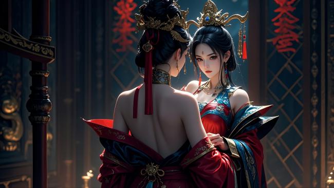 宫廷对视·华服仕女图