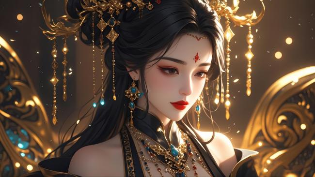 古风仕女金饰华裳图