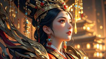 古风仕女华服写真，金冠流苏映宫灯