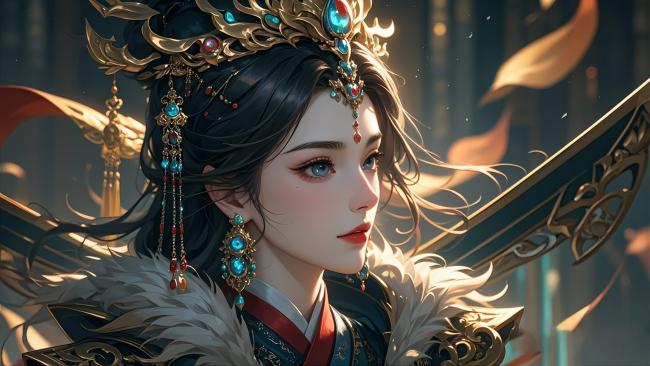 古风仙侠女战神特写，金冠华服尽显神话气质