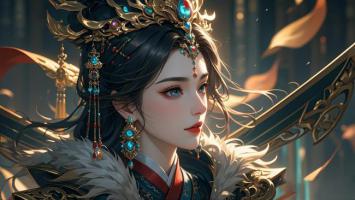 古风仙侠女战神特写，金冠华服尽显神话气质