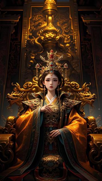 皇太后端坐龙椅，工笔重彩尽显皇家威仪