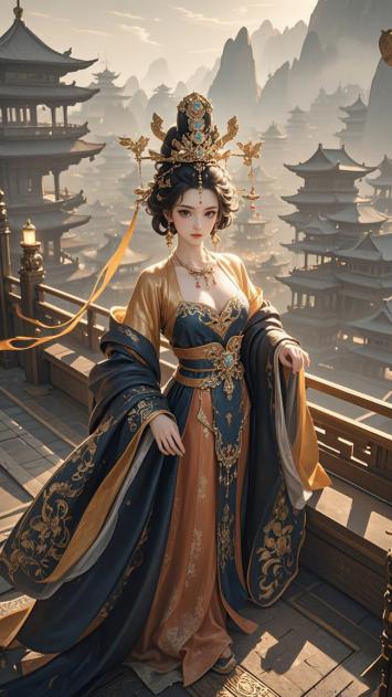 古风贵妃立楼阁，仙侠玄幻氛围浓