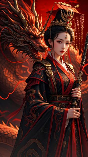 仙侠女神持杖御龙，烈焰背景震撼登场