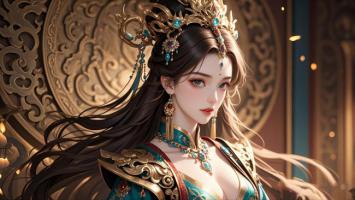 古风仕女汉服写真，金冠碧玉映华裳