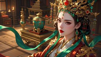 古风仕女华冠映宫灯