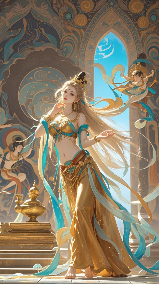 敦煌飞天仙女工笔重彩图