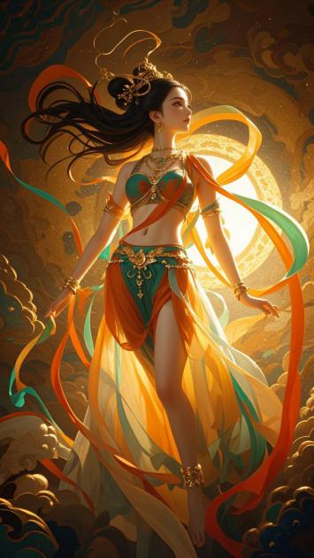 敦煌飞天仙女工笔重彩图