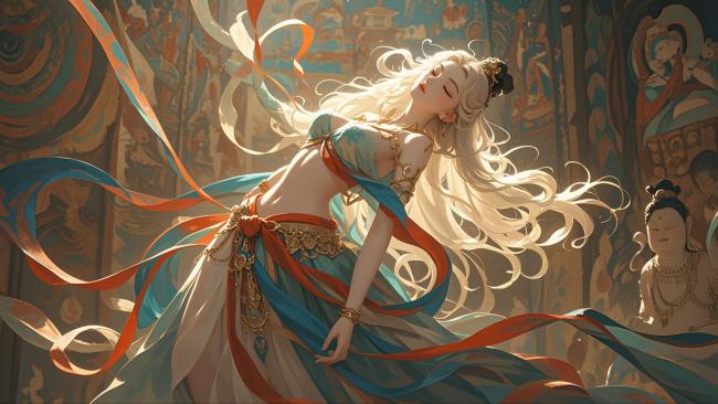 敦煌飞天仙女舞姿图