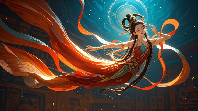 飞天仙女飘带舞动·敦煌仙韵新国潮