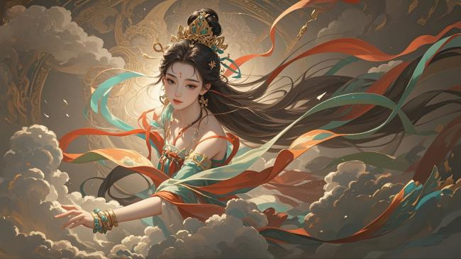 云中仙子水墨动漫风插画