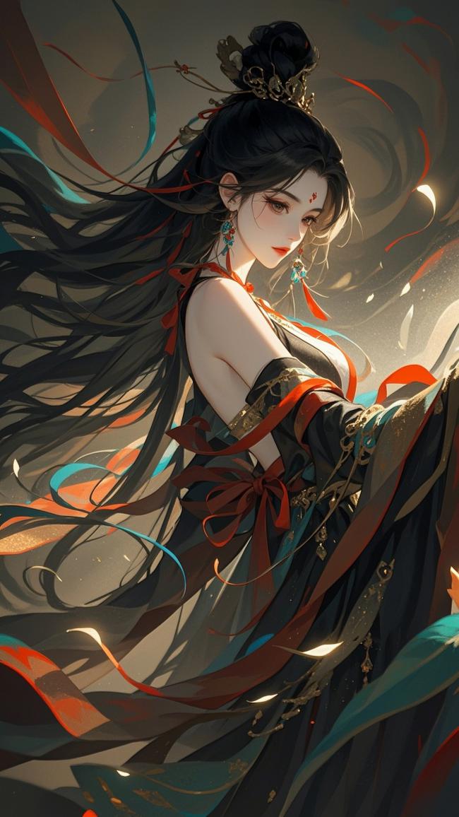 古风仙姬飘带飞舞写实插画